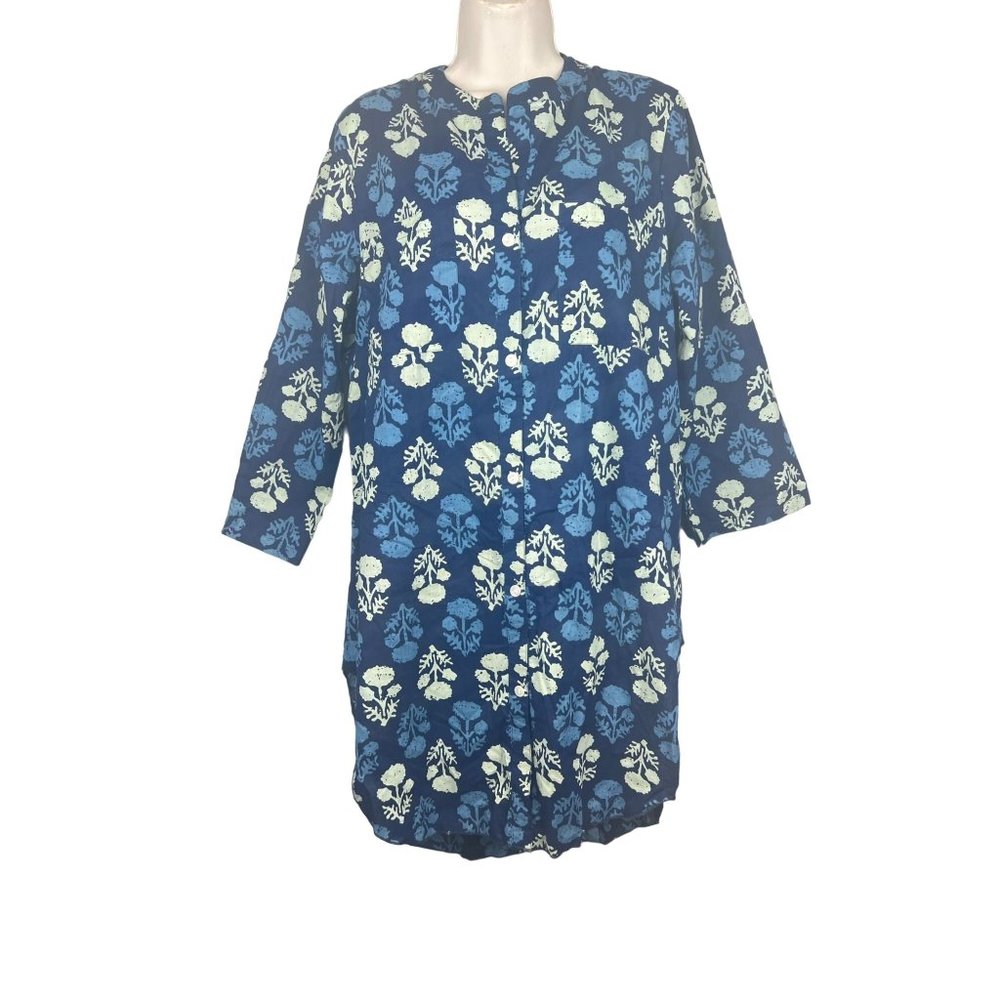 Sand & Spirit Blue &‎ White Floral Print Tunic Dress Size M